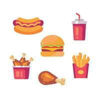 Vector fast food menu colorful icons set