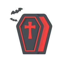 vampire coffin Crosses and vampires fly on Halloween night. vector