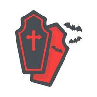 vampire coffin Crosses and vampires fly on Halloween night. vector