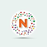 Letter n logo design template with colorful love heart star and balloon vector