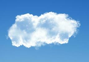 Single cloud in the deep blue sky background. White fluffy cloud photo, beautiful cloud shape. Climate concept photo