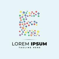 Colorful letter logo template with polka dot circle and square shape pixel vector
