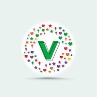 letra v logo diseño modelo con vistoso amor corazón estrella y globo vector