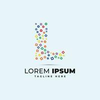 Colorful letter logo template with polka dot circle and square shape pixel vector