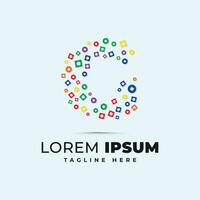 Colorful letter logo template with polka dot circle and square shape pixel vector