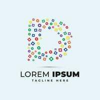 Colorful letter logo template with polka dot circle and square shape pixel vector