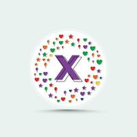 letra X logo diseño modelo con vistoso amor corazón estrella y globo vector