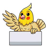 Cute lutino cockatiel bird cartoon waving hand vector