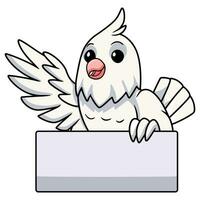 Cute albino cockatiel bird cartoon waving hand vector