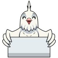 Cute albino cockatiel bird cartoon holding blank sign vector