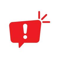 Speech bubble with exclamation mark. Red attention sign icon. Hazard warning symbol. Vector illustration in flat style.