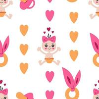 Baby girl seamless pattern with pacifier vector