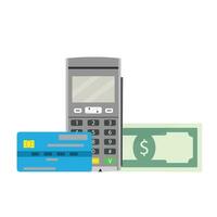 Cashless payments vector. Terminal machine device for paying and buy illustration vector