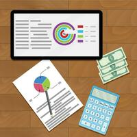 Economic data on screen, vector presentation economy diagram and research file illustration