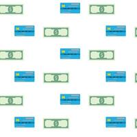 Finance seamless pattern. Commerce profit banknote and credit card. Vector illustration