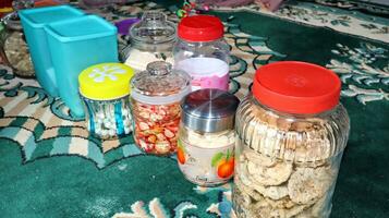 Cake on container decoration for eid mubarak photo