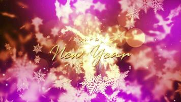 Happy New Year golden text with  snowflakes background video