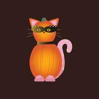 Víspera de Todos los Santos calabazas, otoño día festivo. un calabaza con un tallado sonrisa. calabaza gato. vector