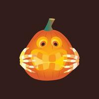 Víspera de Todos los Santos calabazas, otoño día festivo. un calabaza con un tallado sonrisa. vector