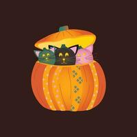 Víspera de Todos los Santos calabazas, otoño día festivo. un calabaza con un tallado sonrisa. calabaza gato. vector