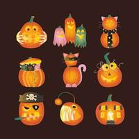 Set of Halloween pumpkins, autumn holiday. A pumpkin with a carved smile. vector