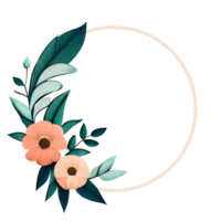 flowery peach round border frame clipart isolated transparent AI Generative png