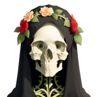 skulls, flowers and vines on a transparent background by ai generator png