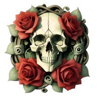 skulls, flowers and vines on a transparent background by ai generator png