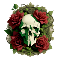 skulls, flowers and vines on a transparent background by ai generator png