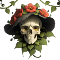 skulls, flowers and vines on a transparent background by ai generator png