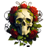 skulls, flowers and vines on a transparent background by ai generator png