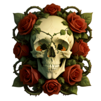 skulls, flowers and vines on a transparent background by ai generator png