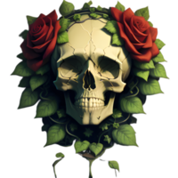 skulls, flowers and vines on a transparent background by ai generator png