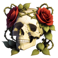 skulls, flowers and vines on a transparent background by ai generator png