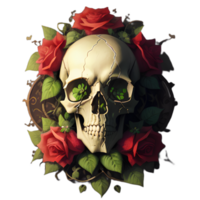 skulls, flowers and vines on a transparent background by ai generator png