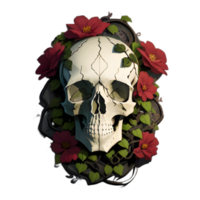 skulls, flowers and vines on a transparent background by ai generator png