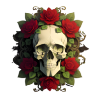 skulls, flowers and vines on a transparent background by ai generator png