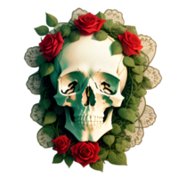 skulls, flowers and vines on a transparent background by ai generator png