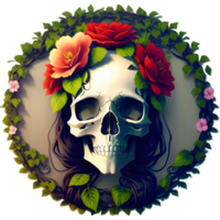 skulls, flowers and vines on a transparent background by ai generator png