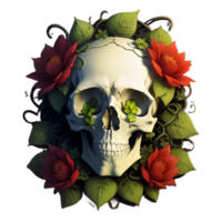 skulls, flowers and vines on a transparent background by ai generator png