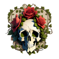 skulls, flowers and vines on a transparent background by ai generator png