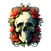 skulls, flowers and vines on a transparent background by ai generator png