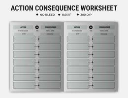 Action Consequence worksheet planner or logbook and notebook vector