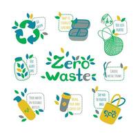 Zero waste set. Symbols of recycling and reducing pollution. Vector illustration in flat style