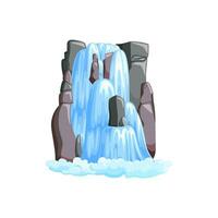 Waterfall cascade in mountains. Cascade of water in jungle mountains isolated in white background. Vector illustration
