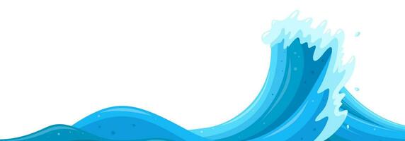 Curling wave causing flood. Tsunami wave splash background in cartoon style. Vector illustration