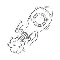 Hand drawn rocket cartoon vector for coloring