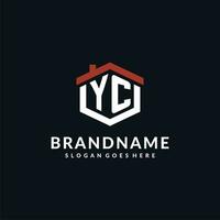 Initial letter YC logo with home roof hexagon shape design ideas vector