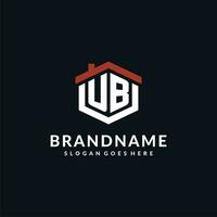 Initial letter UB logo with home roof hexagon shape design ideas vector