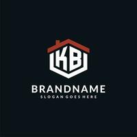 Initial letter KB logo with home roof hexagon shape design ideas vector